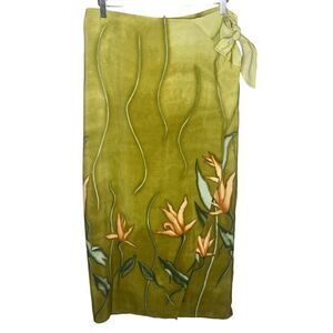 Taiga Paris Vintage Women's Size 12 Midi Tulip Wrap Skirt Side Tie Olive Floral